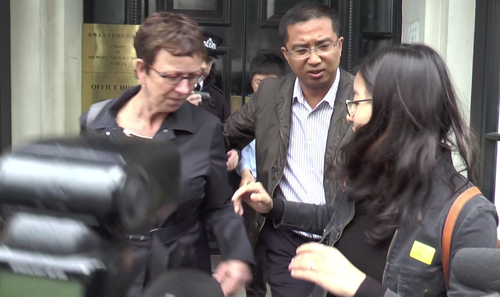 Kate Allen and Ti-Anna Wang removed from steps of Chinese Embassy , 4 June 2014