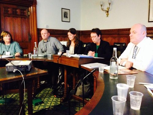 Speaking on Amnesty panel at Westminster are victims from across the community